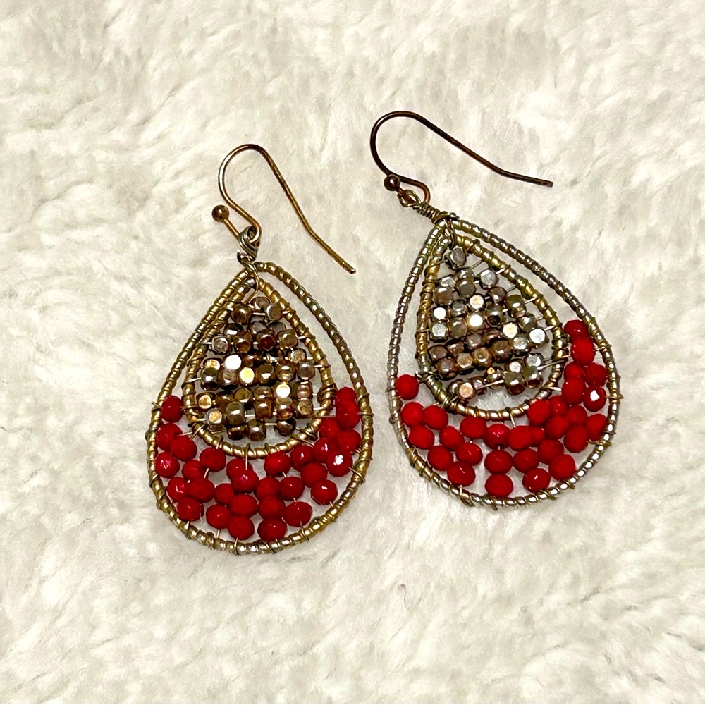 3 pairs of Bohemian style beaded earrings